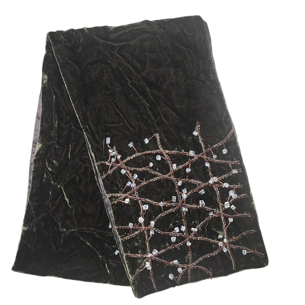 NORDSTROM silk beaded scarf, green, brown
